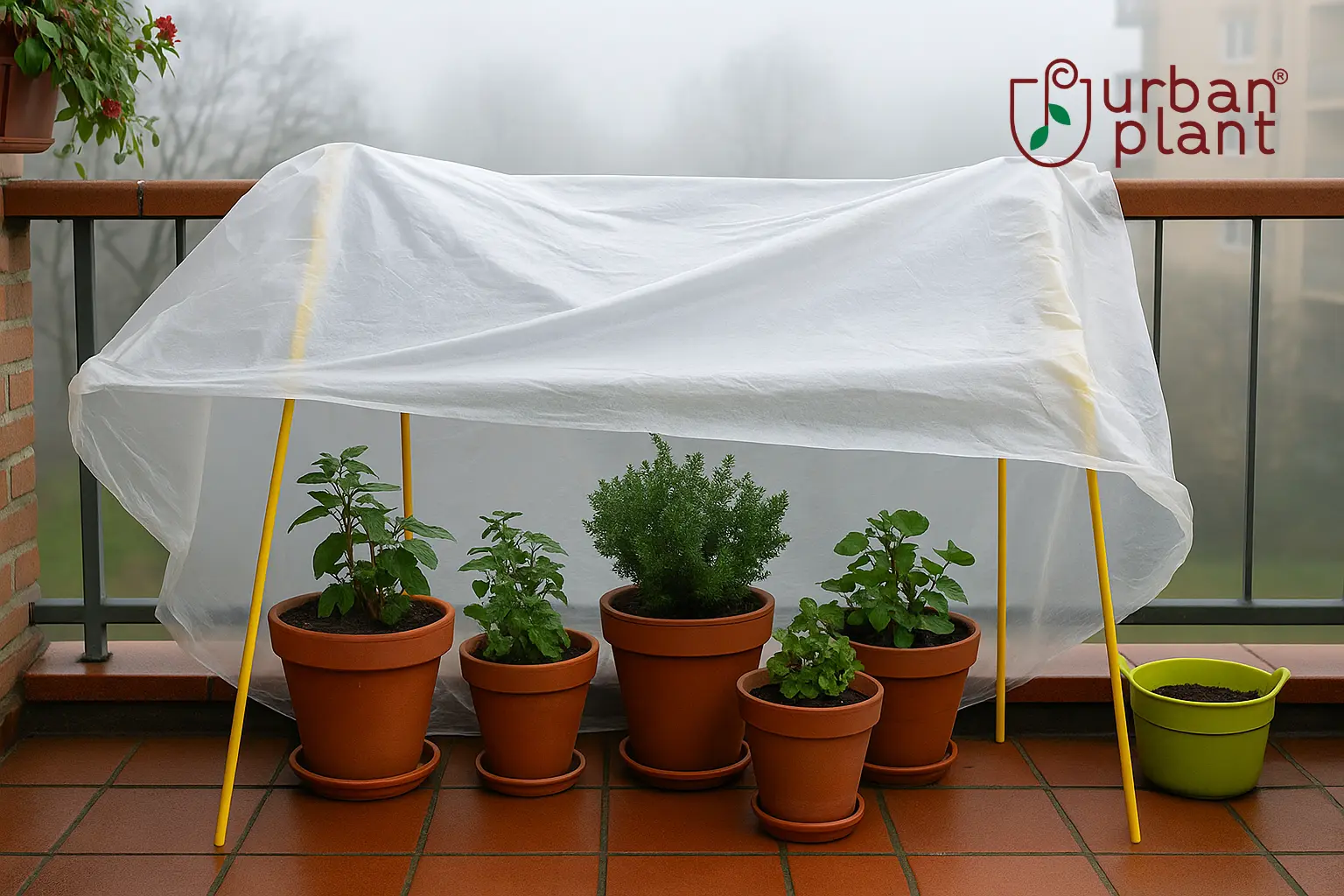 Shielding plants from frost and chill with protective cover on balcony garden pots in Indian winter – Urban Plant